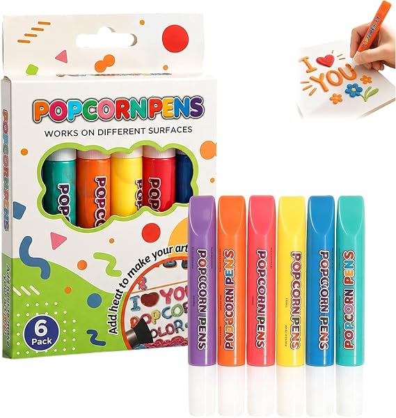 IEY 3D Relief Art Pen, Popcornpens Works, 3D Printed Bubble Expanding Pen, Painting Graffiti Art, for DIY Gifts, Creative Craft Projects, Works On Different Surfaces,1 Boxes