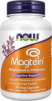 NOW Foods Supplements, MagteinTM with patented form of Magnesium (Mg), Cognitive Support*, 90 Veg Capsules