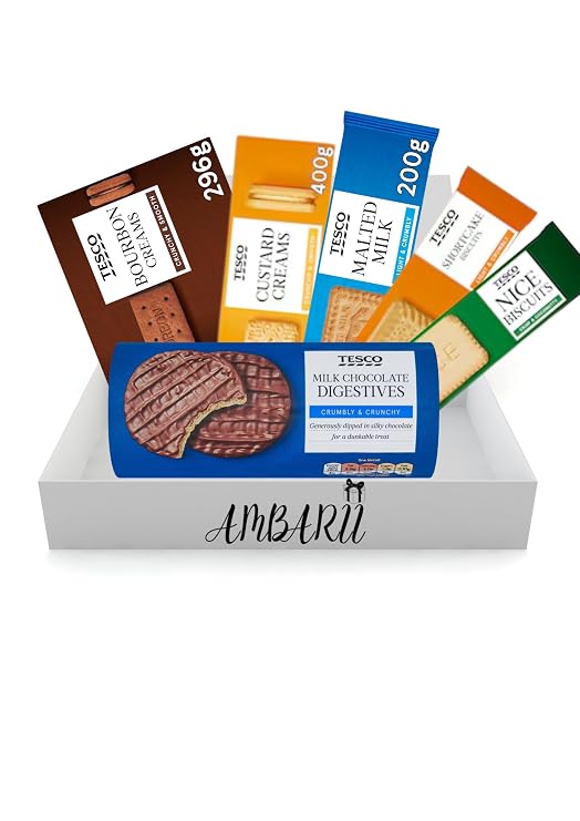 AMBARII Tesco Biscuit Gift Box | Biscuit Gift Hamper | 6 Pack | malted milk, bourbons, custard cream, digestives, nice, shortcake