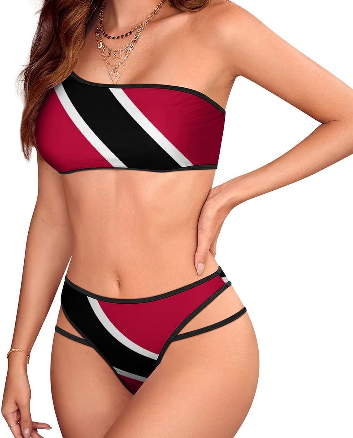 TAIZIYEAH Womens Bikini Set Vietnam Flag One Shoulder Two Piece Swimsuits Bathing Suits with Swimwear Bottom
