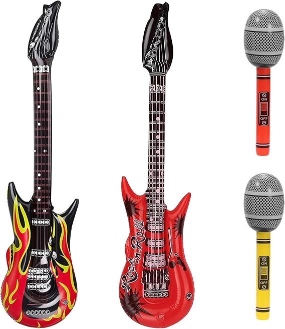 4PCS Inflatable Guitar and Microphone, Kids Rockstar Accessories