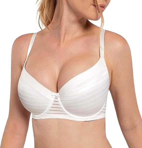 DORINA Carmen Light Padded Everyday Bra Supportive Underwire Balcony Balconette 3/4 Cup Demi T-Shirt Bra for Curves Women(32D-44D) D17143 Ivory -42C