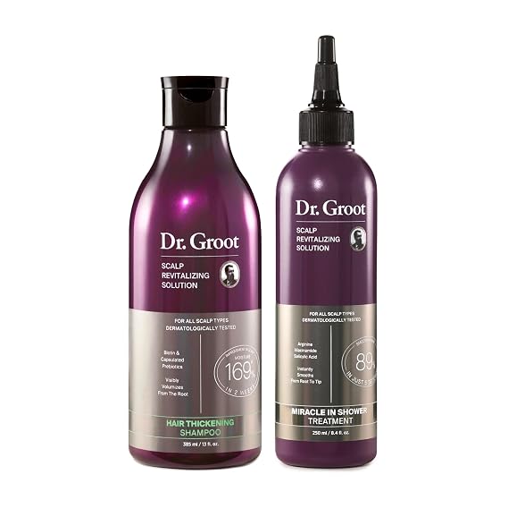 Dr. Groot Thickening Shampoo & Scalp Treatment Set for Hair Loss Clinical Results with Biotin and Rosemary for Hair Thinning, Shedding, Scalp Repair and Treatment