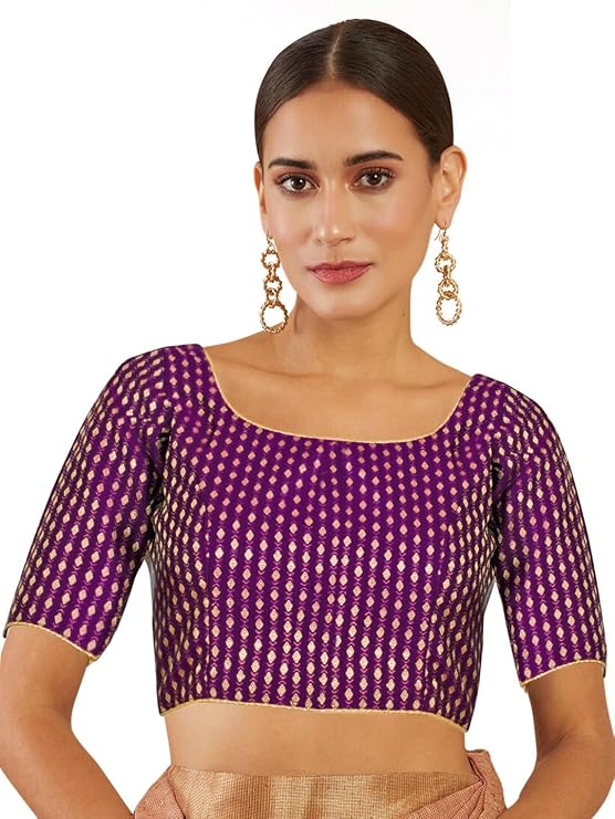 Chandrakala Women's Readymade Saree Blouse Elbow Length Sleeves (B225-P)