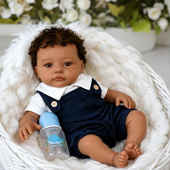 Reborn Baby Dolls Black 19 Inch Realistic African American Newborn Lifelike Baby Doll Boy Real Baby Toy for Kids Age 3+