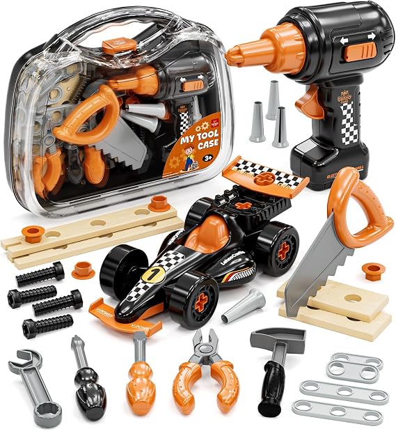 Lehoo Castle Toddler Tool Set with Toy Drill & Take Apart Car for Kids 3+