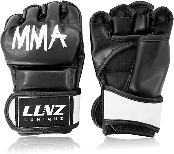 MMA Gloves for Kids Punching Bag Sparring Grappling | Half Finger Open Palm Thick Padding Long Wrist Wrap, Boxing Muay Thai Karate Kungfu Training