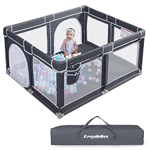 ANGELBLISS Baby Playpen, Extra Large Playard, Indoor &amp; Outdoor Kids Activity Center with Anti-Slip Base, Sturdy Safety Play Yard with Breathable Mesh, Kids Fence for Toddlers Dark Grey, 50x50