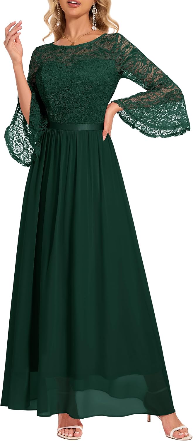 Wedtrend Womens Formal Dresses 2025 Wedding Guest Dress Bell Sleeve Bridesmaid Dresses Maxi Evening Dress