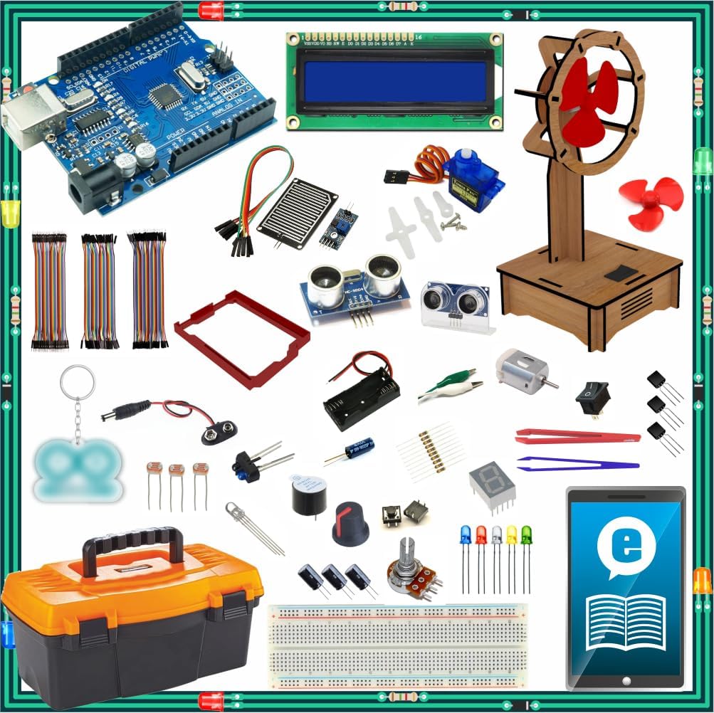 Arduino ile Uyumlu Pervane Projeli Başlangıç Seti - UNO R3-80 Çeşit 281 Parça - Robotik Kodlama, DC Motor ve Elektronik Eğitim Kiti - Pervane Projesi Uygulamalı