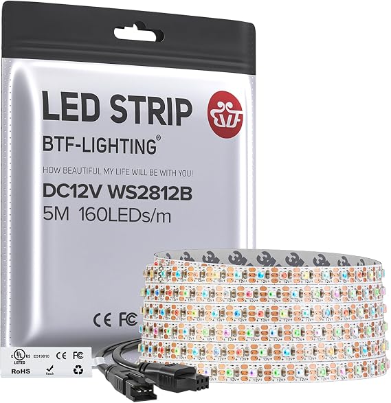 BTF-LIGHTING WS2812B LED Strip IC RGB 5mm 2020SMD DC12V 16.4FT 160LED/m