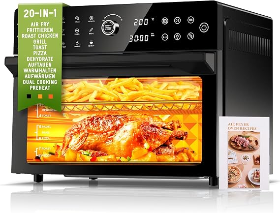30 L Hot Air Fryer XXL Mini Oven with LED Touch Screen Mini Oven with Convection Air with 20 Programmes and Two Cooking Modes 1800 W Hot Air Fryer Air Fryer Oven without Oil 8 Hours Timer Recipe