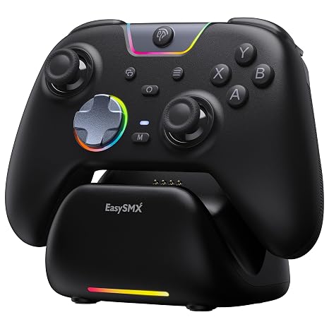 EasySMX X05Pro PC Controller with Charging Dock 1000mAh Hall Joysticks 1000Hz Quiet Buttons 2 Programmable Top Buttons Soft Grip 2-Stage Trigger RGB for PC/Switch/Android/iOS - Black