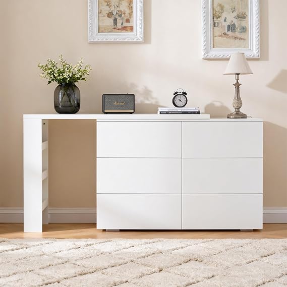 L Shaped Vanity Desk with Drawers, Dressing Table for Bedroom