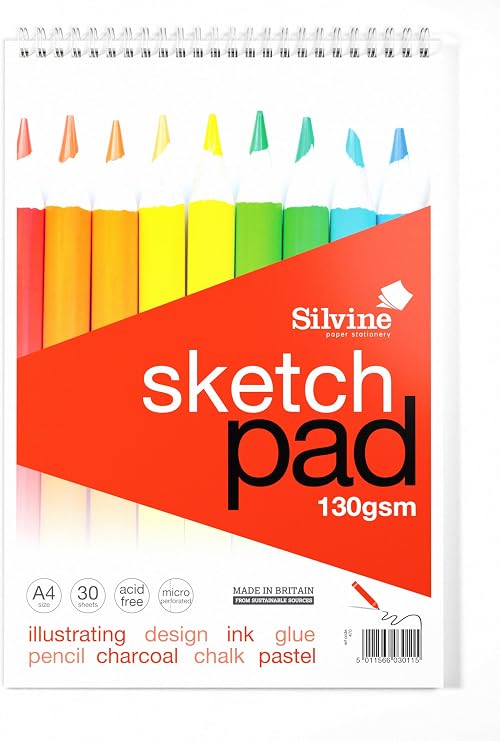 Silvine A4 Sketch Pad Wirebound 130gsm 30 sheets - Packaging May Vary
