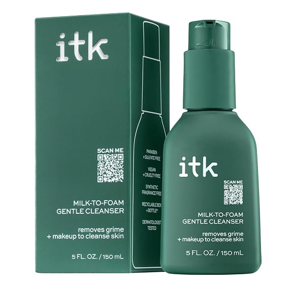 ITK Skincare 2-in-1 Milk-To-Foam Gentle Cleanser - Effective Face Wash + Makeup Remover with Vitamin B5, Pineapple + Coconut Enzymes for Radiant Skin - Cleanse, Remove Excess Makeup + Moisturize Skin