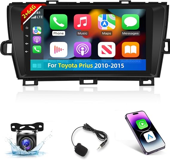EKAT Car Stereo for Toyota Prius 2010-2015 - 9 Inch 2+64G Android Touchscreen Radio with Wireless Carplay and Android Auto, HiFi/WiFi/GPS/SWC + AHD Backup Camera