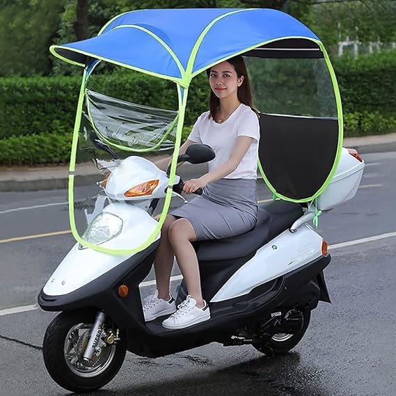 Universal Motor Scooter Canopy, Sun Shade Waterproof Transparent Electric Motorcycle, Transparent Motorcycle Canopy Sun Umbrella Canopy,Blue