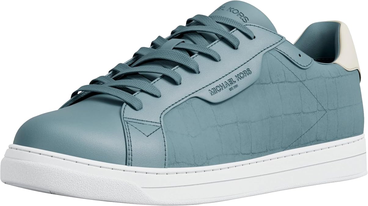 Michael Kors Men's Keating Lace Up Sneakers, Embossed Croc/Chambray, 8.5