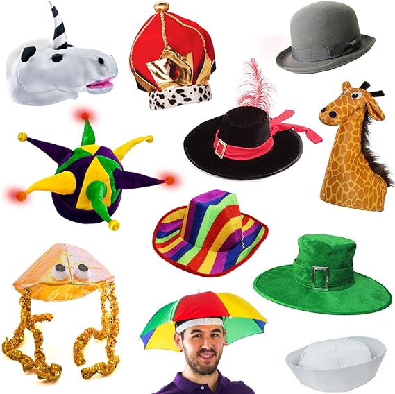 Funny Party Hats - Assorted Costume Hats for Adults - Colorful Party Headwear for Dress-Up Parties, Themed Events, Birthdays, or Photo Booth Accessories Props, Unisex and One Size Design, 6 CT