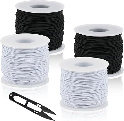 NIUBIER 4 Rolls Elastic String for Bracelets, 1 MM 660 Feet Stretchy Bracelet String, Sturdy Elastic Cord for Craft Necklace Jewelry Making 2 Black  2 White