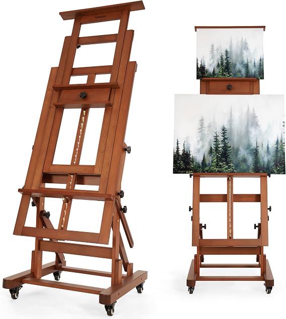 VISWIN Extra-Large Heavy-Duty H Frame Easel, Hold 1 or 2 Canvas up to 79", Tilts Flat & Movable Beech Wood Large Easel Stand for Painting, Adjustable Professional Floor Art Easel for Adults, Artists