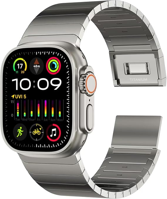 ACESTAR Full Titanium Band Compatible with Apple Watch Ultra 3/2/1 49mm / Series 10 46mm, 26mm Wide Adjustable Links with Titanium Magnetic Clasp Connectors and DLC Coating