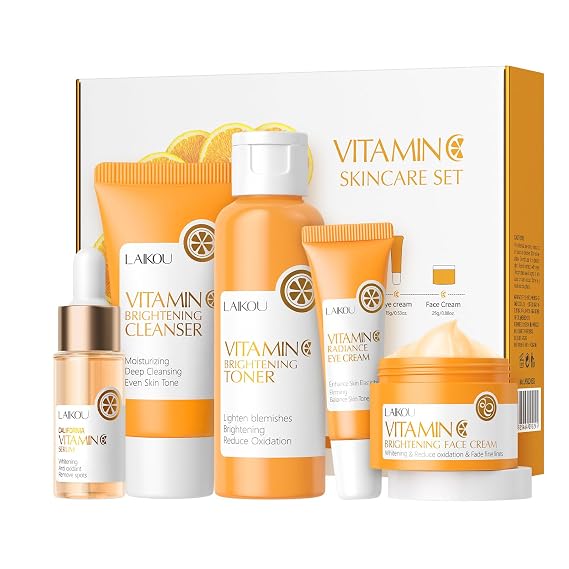 Vitamin C Skincare Set,Face Skin Care Set for Women,Vitamin C Facial Serum Care Set ,Facial Hydrating Kit with Cleanser, Toner, Face Serum, Eye Cream, Face Cream