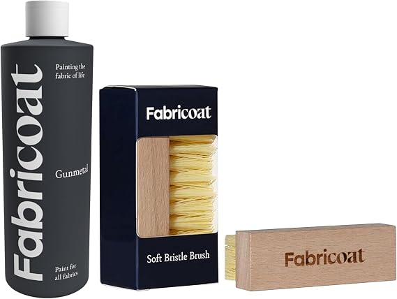 Fabricoat - Fabric Paint for Furniture 250ml (Gunmetal) + Soft Bristle Brush | Deep Cleans & Easily Lifts Dirt from Fabric and Upholstery | Restore or Change the Color of Couches, Chairs, Upholstery