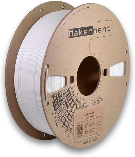 PLA Maker (Trafik Beyaz), 1.75mm 1kg 3D Yazıcı PLA Filamenti | RAL 9016, tutarlı renk ve karekodla doğrulanan çap garantisi