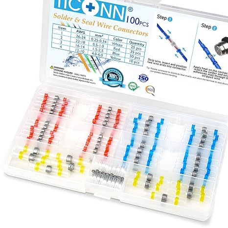 TICONN 100 Pcs Solder Seal Wire Connectors, Heat Shrink Butt Splice