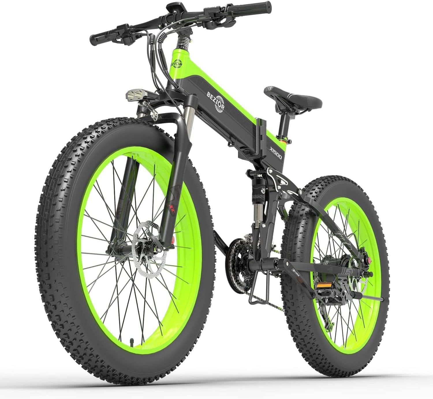 Electric Mountain Bike, X1500 Foldable 26 x 4.0 Fat Tire Dual Shock Absorber Ebikes, 1500w Motor 48V 12.8Ah Removable IP54 Waterproof Battery, M2000 9-Speed Gear, Max Speed 40kmh