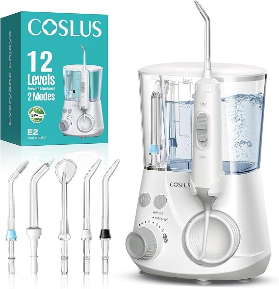 COSLUS E2 Advanced Water Dental Flosser, 2 Modes 12 Levels White 1Pcs