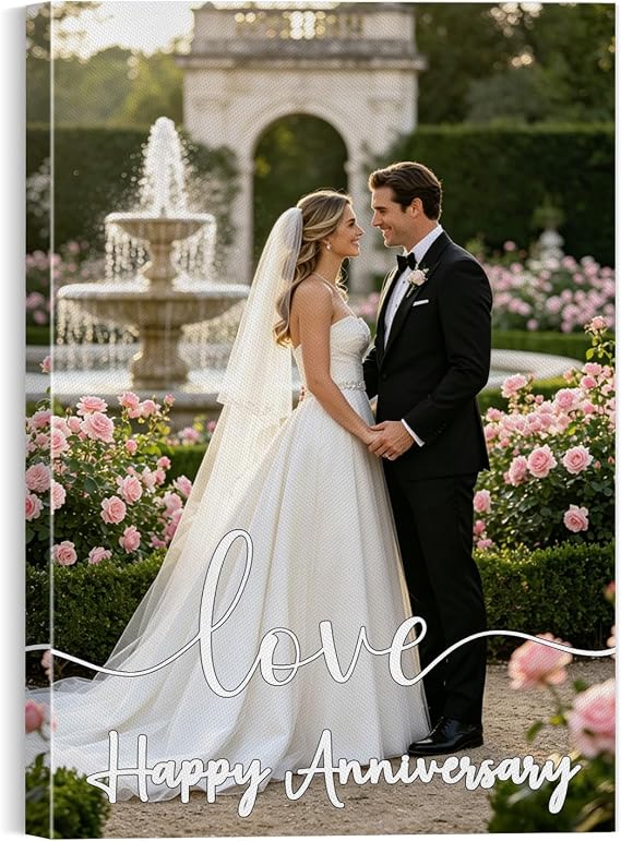 Personalized Anniversary Wedding Gift for Couple, Custom Canvas Prints with Your Photos, Watercolor Portrait Wall Art Customized Picture Gifts for Husband Wife Boyfriend Girlfriend