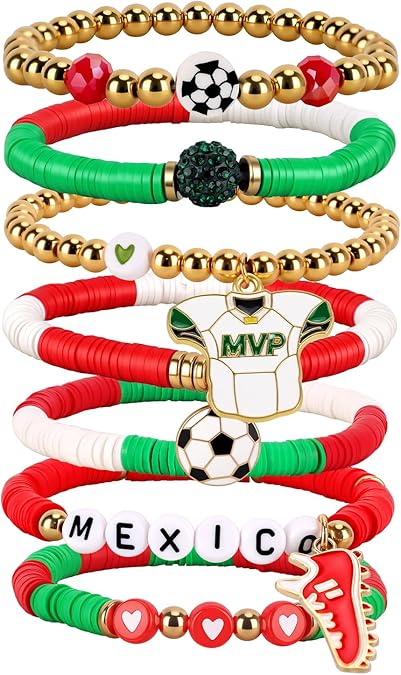 Soccer Bracelet For Women, Game Day Mom Accessories & Outfits Sports Jewelry Fans Gifts, Charm Beaded Stretch Bracelets Essentials Team Gear