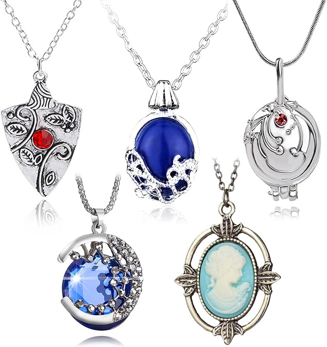 5 pcs Vampire Daywalking Katherine Sapphire Elena Gilbert Opening Vervain Locket Bonnie Necklaces Galaxy & Crescent Cosmic Moon Pendant Jewelry Set