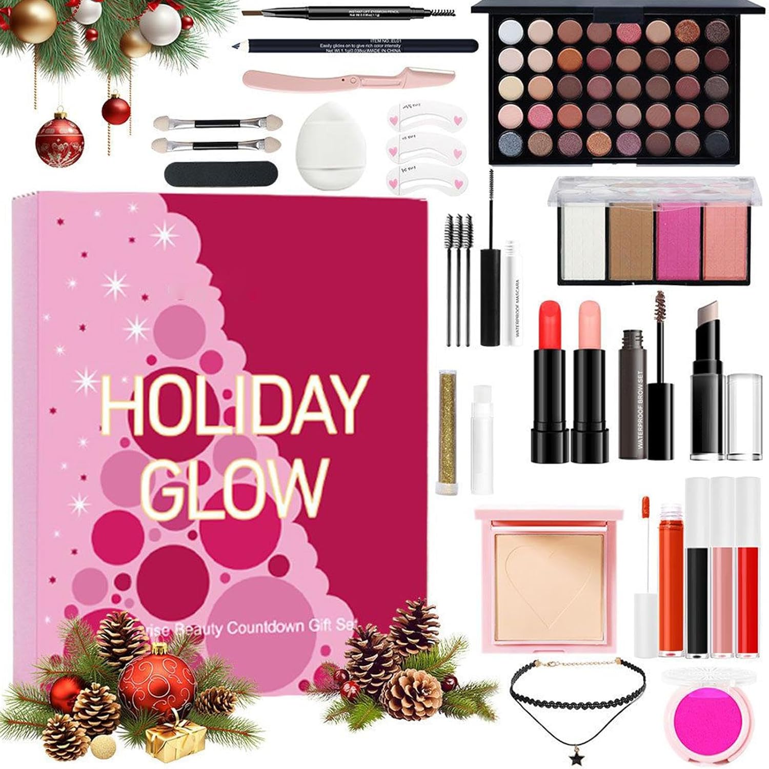 Beauty Christmas Countdown, 24 Days Cosmetic Advent Set, Countdown Makeup Kit for Christmas | Women Teen Girls Birthday New Year Party Favors Wedding Office School Travel