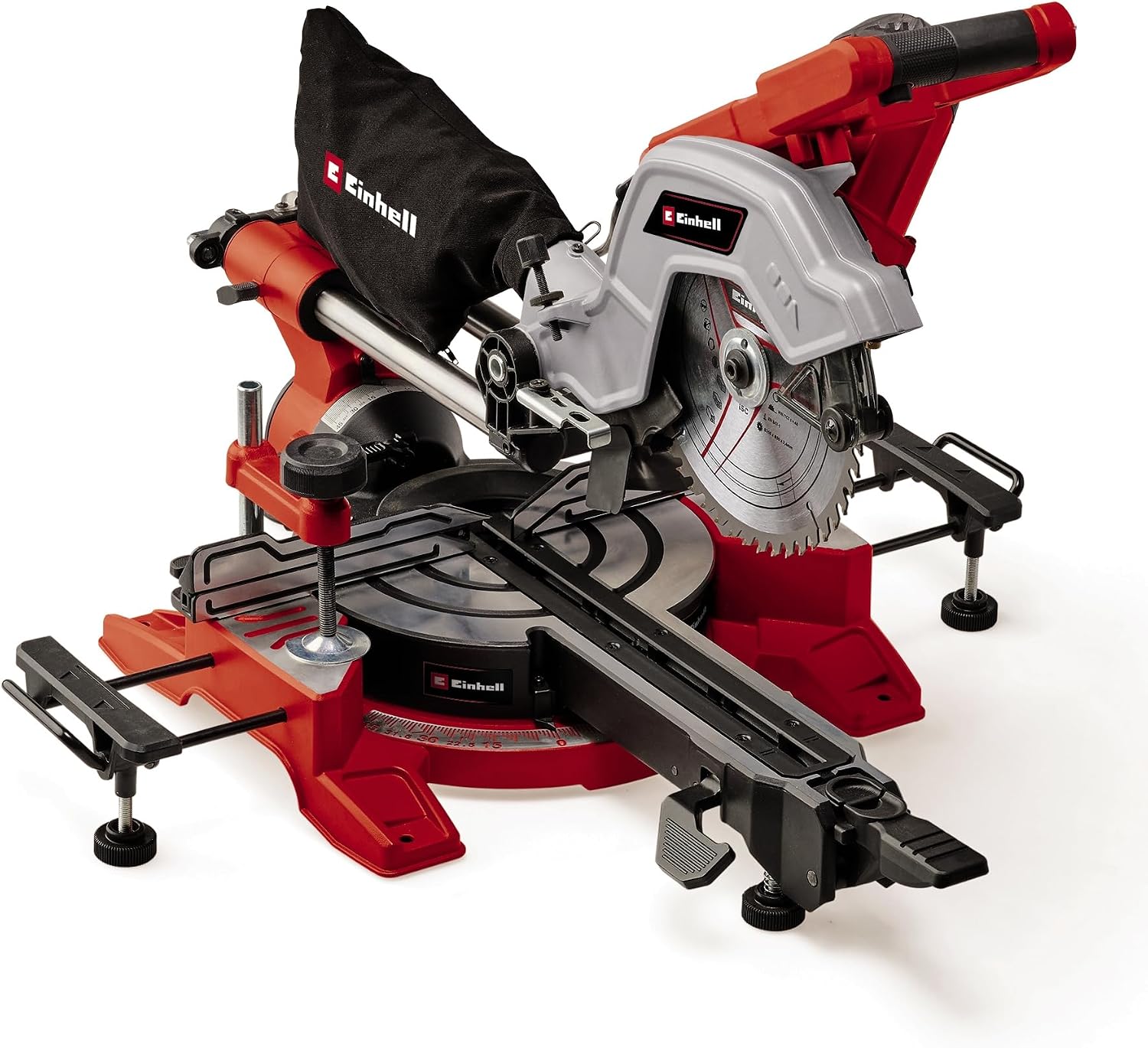 Einhell Dual Bevel Sliding Mitre Saw 1800W, 216mm, Double Bevel Pull Cut Saw, Laser, Dust Extraction, -45° Mitre, -47° Bevel, Circular Saw with 48T Blade for Cutting Wood and Plastic TE-SM 8L