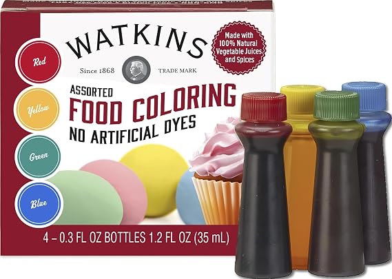 Watkins Assorted Food Coloring, 1 Each Red, Yellow, Green, Blue, Total Four 0.3 oz bottles, 4 Count (Pack of 1)