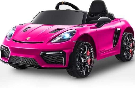 12V Ride on Car Licensed Porsche 718, Kids Electric Car with Remote Control, Front/Rear LED Light, Radio, USB/AUX, Openable Doors, Suspension Function, Durable Tires (Pink)