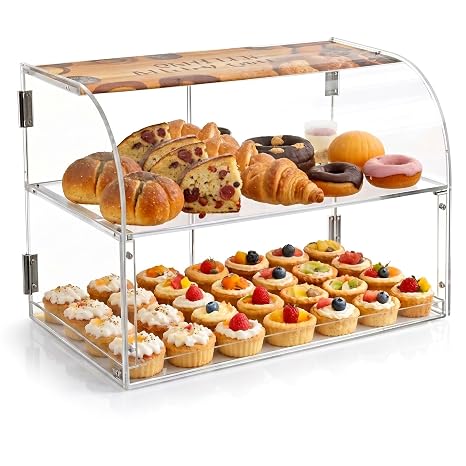 Pastray Display Case, Bakery Display Case with Magnetic Back Door, Countertop Food Display for Bakery, Cafe, Wedding & Outdoor Buffet (Dessert/Cake/Cookie)