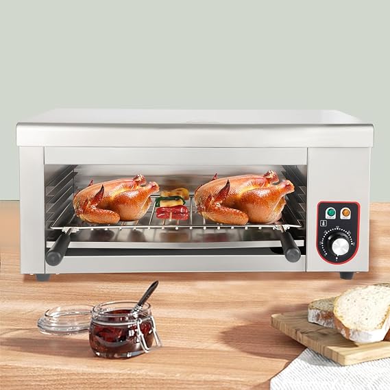 2000W Cheese Melter Electric Salamander Broiler 50-300C Salamander Grill Stainless Steel Broiler Burner BBQ Grill Grilling Machine Countertop Wall-mounted for Restaurant Kitchen Hotel