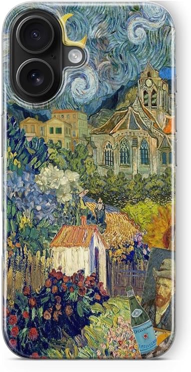 Multitronic iPhone 16 Uyumlu Van Gogh Kolaj Tasarım Baskılı Şeffaf Kılıf