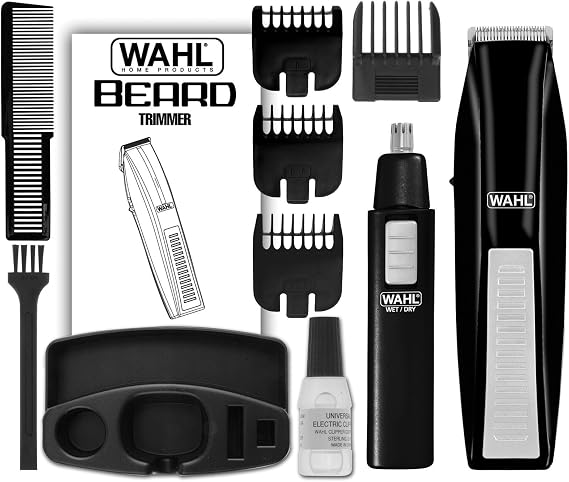Wahl 5537-1801 Cordless Battery Operated Beard Trimmer with Bonus Ear, Nose and Brow Trimmer