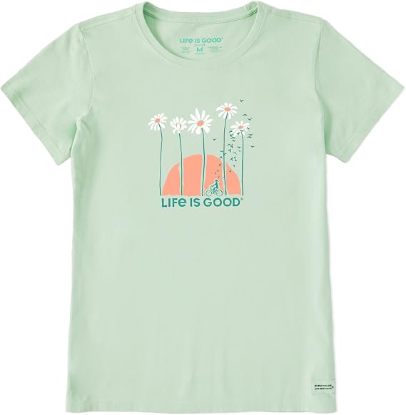 Life is Good Women's Crusher Tee Shirt, Short Sleeve Cotton Graphic T-Shirts, Towering Daisies Bike