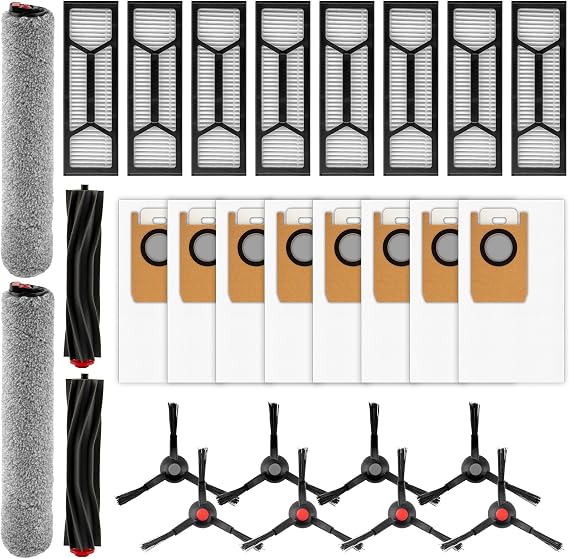 (28 Pack) Omni S1 Pro Replacement Parts Accessories Kit Compatible With Eufy Omni S1 Pro Robot Vacuum, 2 Rubber Roller Brush, 2 Roller Mop, 8 Side Brushes, 8 Dust Bags, 8 HEPA Filters