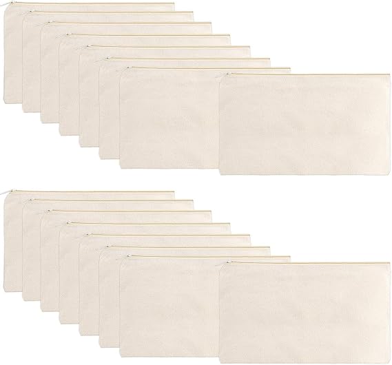meekoo 16 Pcs Blank Canvas Zipper Pouch Pencil Bag Bulk, S, Beige