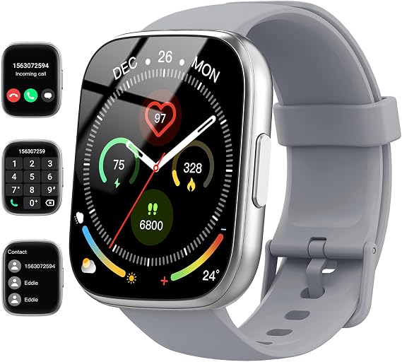Smart Watch, 1.95" Smartwatch for Men Women(Answer/Make Call), Fitness Watch with 110+ Sports Modes/Heart Rate/Pedometer/Sleep Monitor, IP68 Waterproof Fitness Activity Tracker for Android iOS, Gray
