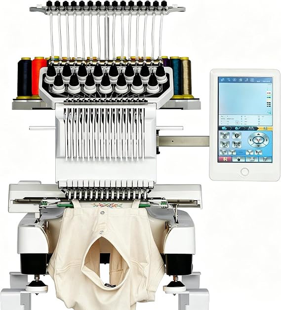 Embroidery Machine, Commercial 15 Needle Digital Unit with 1200rpm Fast Stitching Pace, Multi Size Hoops for Apparel Monogram and Custom Logo Creation
