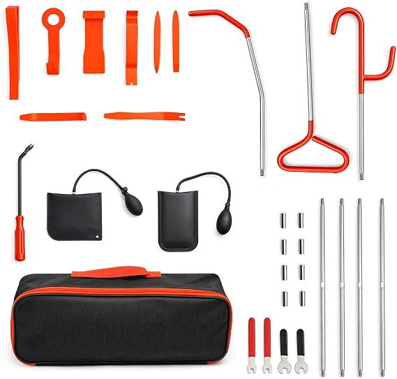 31pcs Car Emergency Tool Kit for Vehicles, Long Reach Grabber, Air Wedge Bag, Trim Removal Tools, J-Hook Set with Storage Bag 